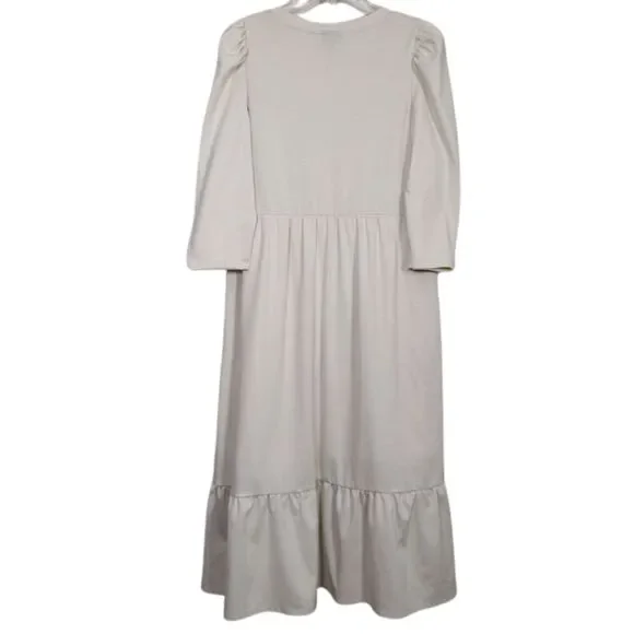 Women’s Beige Cocktail Dress 3/4 Sleeve Size M Formal Cottage core Stretch - Picture 2 of 10